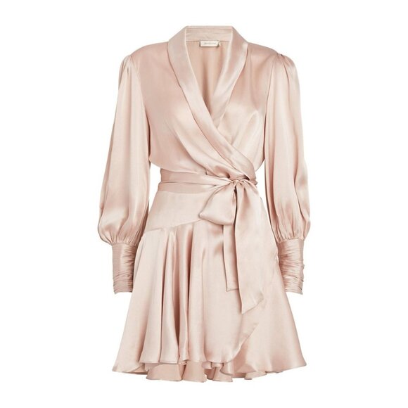 NEW ZIMMERMANN pale pink petal Silk Wrap Mini Dress Size 2/US 8/ M - Picture 3 of 12